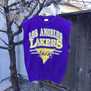 Vintage Los Angeles Lakers Cut Off Sleeveless Purple Sweatshirt Medium NBA